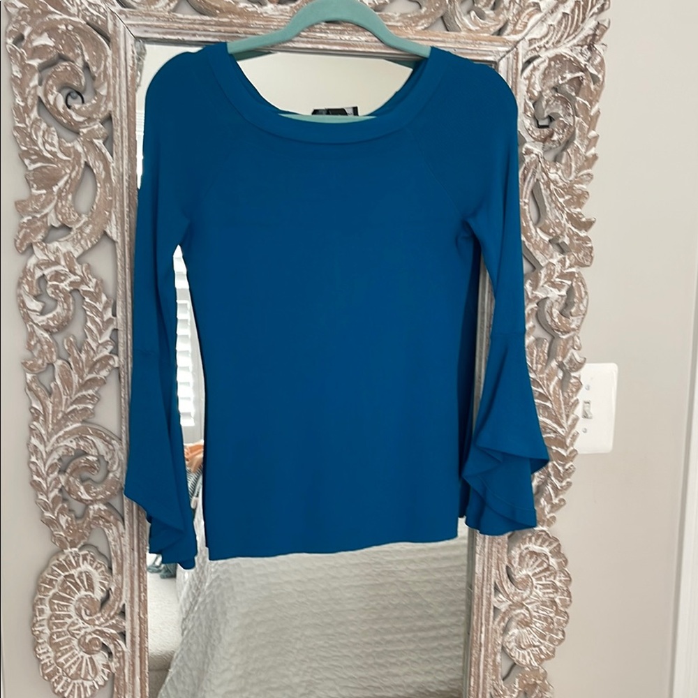 Blue Women's Top with Flared Sleeves